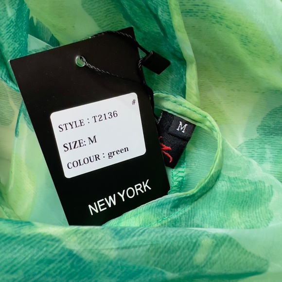 # A240 Nancy Cottagecore Green Floral Puff Sleeve Dress Tie Back Bow NWT S - Picture 9 of 10